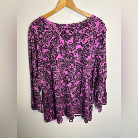Roamans Pink Paisley Women's Top Plus Size 2X Long Sleeve Comfortable - Picture 6 of 10